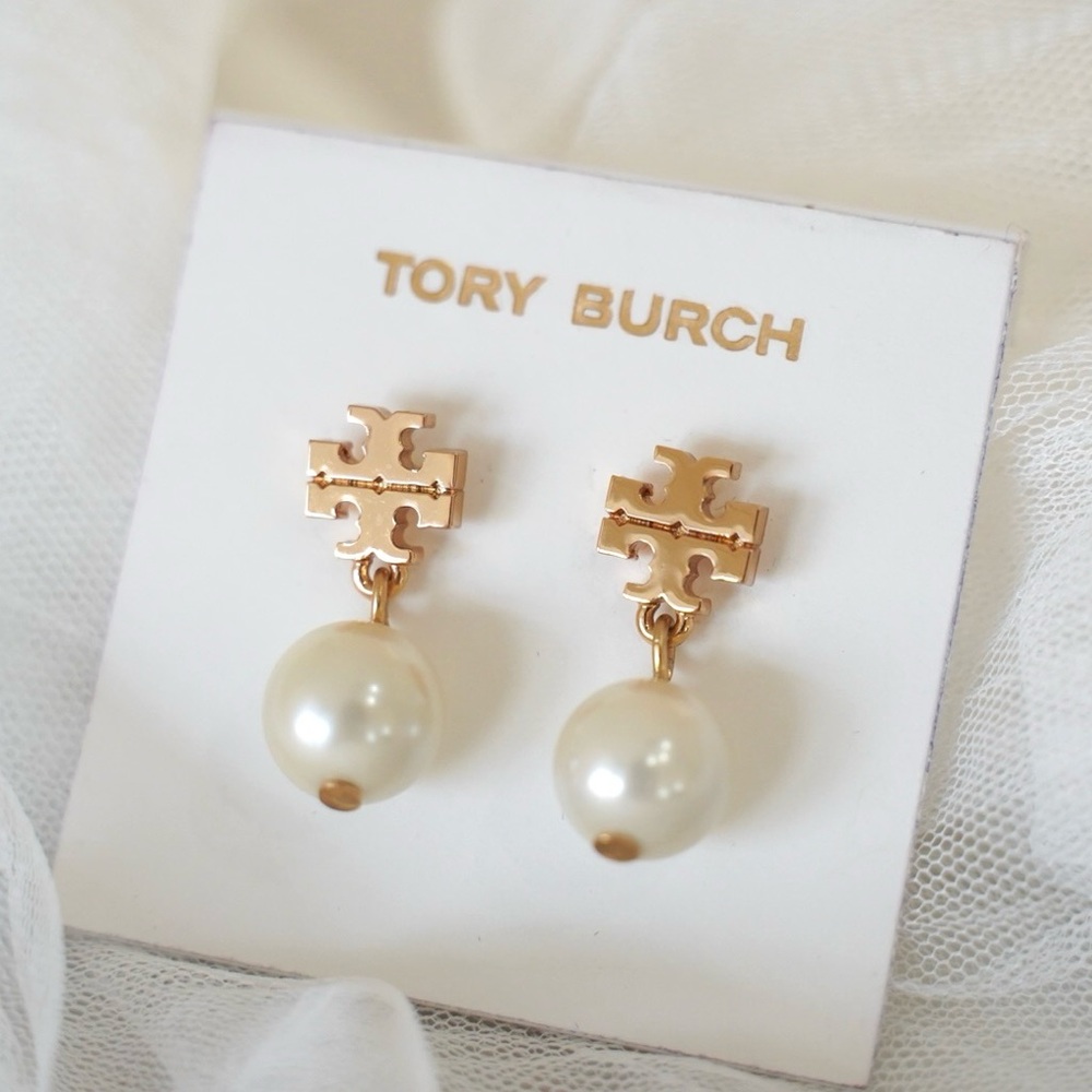 Tory Burch Kira Moondance Pearl Drop Earrings Gold Tone NWT - Picture 2 of 11